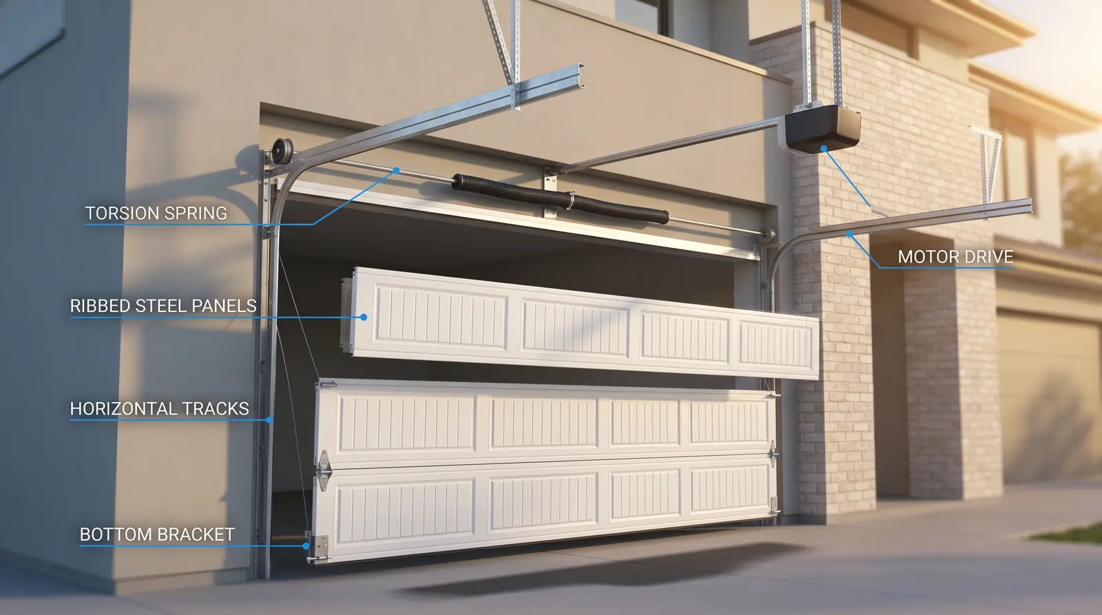 Exploded view of a residential garage door install
